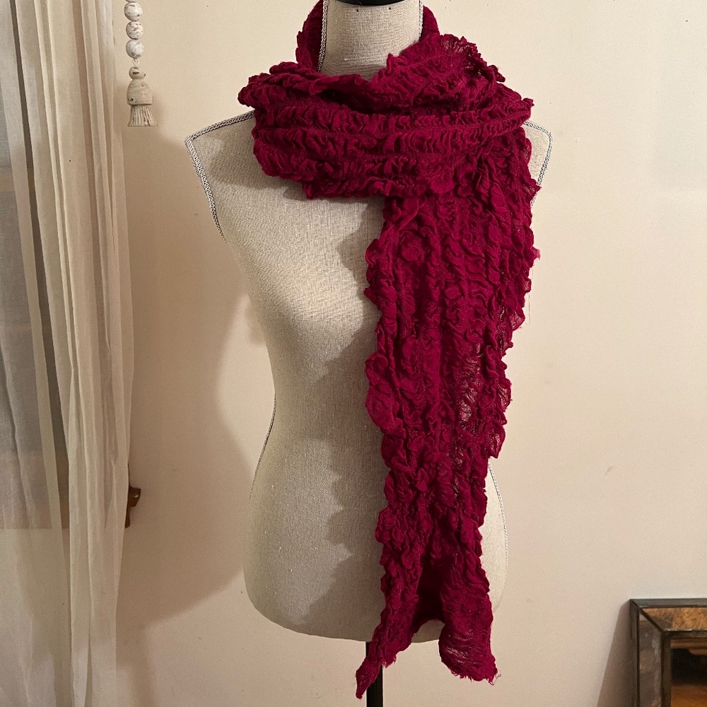 Eileen Fisher Raspberry Red / Pink Oblong Ruched Scarf